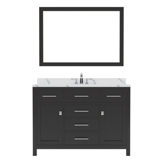 Virtu USA Caroline 48" Single Bath Vanity in Espresso with Calacatta Quartz Top and Round Sink with Matching Mirror | MS-2048-CCRO-ES