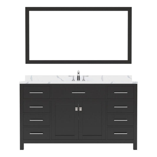 Virtu USA Caroline 60" Single Bath Vanity in Espresso with Calacatta Quartz Top and Round Sink with Brushed Nickel Faucet with Matching Mirror | MS-2060-CCRO-ES-001