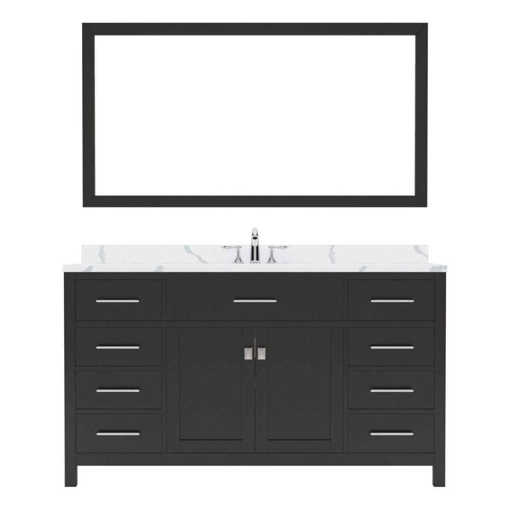 Virtu USA Caroline 60" Single Bath Vanity in Espresso with Calacatta Quartz Top and Round Sink with Polished Chrome Faucet with Matching Mirror | MS-2060-CCRO-ES-002