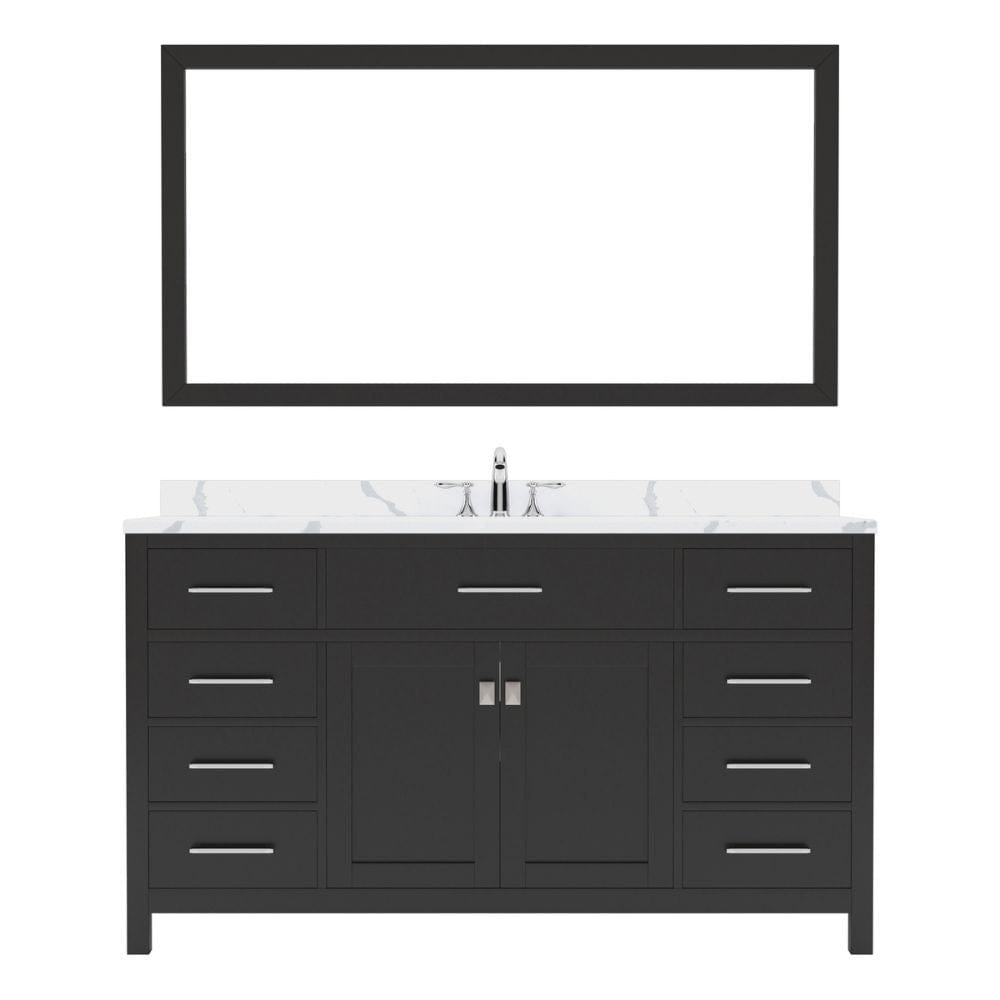 Virtu USA Caroline 60" Single Bath Vanity in Espresso with Calacatta Quartz Top and Round Sink with Matching Mirror | MS-2060-CCRO-ES