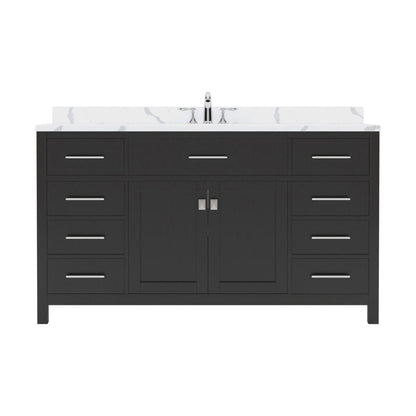 Virtu USA Caroline 60" Single Bath Vanity in Espresso with Calacatta Quartz Top and Round Sink | MS-2060-CCRO-ES-NM