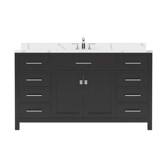 Virtu USA Caroline 60" Single Bath Vanity in Espresso with Calacatta Quartz Top and Round Sink | MS-2060-CCRO-ES-NM