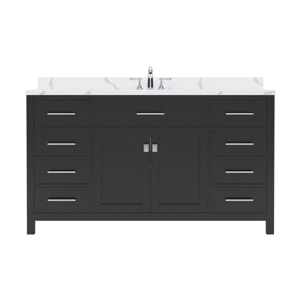 Virtu USA Caroline 60 Single Bath Vanity in Espresso with Calacatta Quartz Top and Round Sink | MS-2060-CCRO-ES-NM