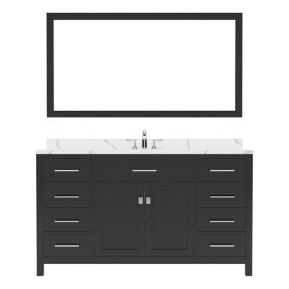 Virtu USA Caroline 60" Single Bath Vanity in Espresso with Calacatta Quartz Top and Square Sink with Brushed Nickel Faucet with Matching Mirror | MS-2060-CCSQ-ES-001