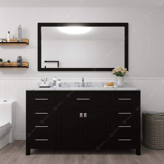 Caroline Espresso 60" Square Sink Vanity with Calacatta Quartz Top, No Mirror | MS-2060-CCSQ-ES-NM