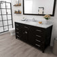 Caroline Espresso 60" Square Sink Vanity with Calacatta Quartz Top, No Mirror | MS-2060-CCSQ-ES-NM