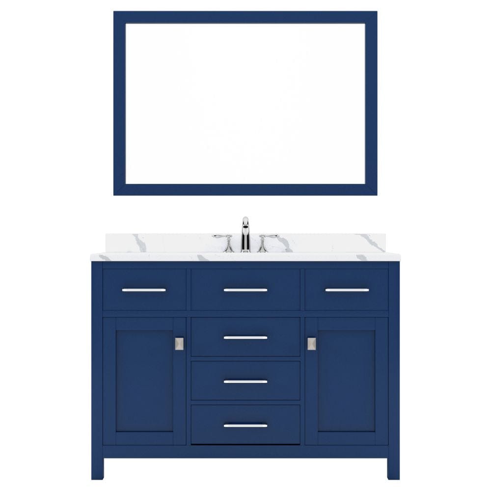 Virtu USA Caroline 48" Single Bath Vanity in French Blue with Calacatta Quartz Top and Round Sink with Brushed Nickel Faucet with Matching Mirror | MS-2048-CCRO-FB-001
