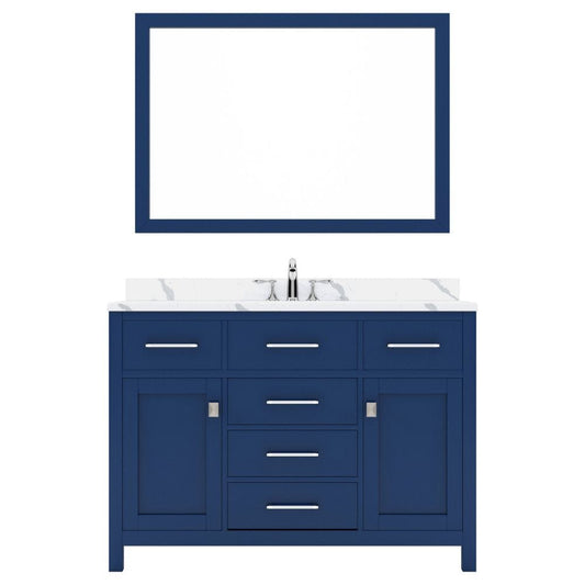 Virtu USA Caroline 48" Single Bath Vanity in French Blue with Calacatta Quartz Top and Round Sink with Brushed Nickel Faucet with Matching Mirror | MS-2048-CCRO-FB-001