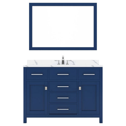 Virtu USA Caroline 48" Single Bath Vanity in French Blue with Calacatta Quartz Top and Round Sink with Matching Mirror | MS-2048-CCRO-FB