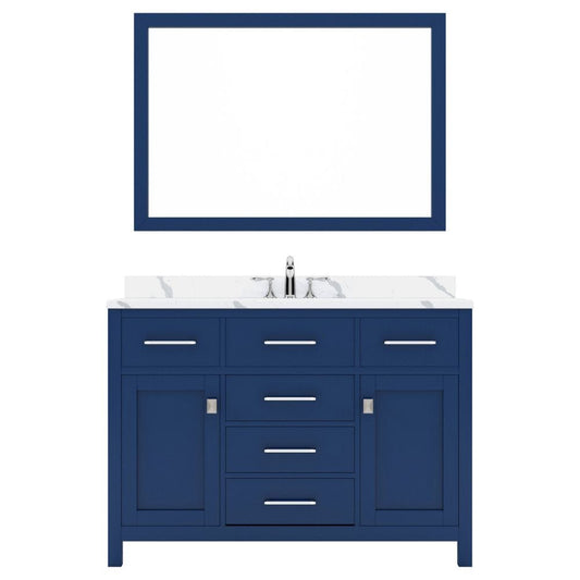 Virtu USA Caroline 48" Single Bath Vanity in French Blue with Calacatta Quartz Top and Round Sink with Matching Mirror | MS-2048-CCRO-FB