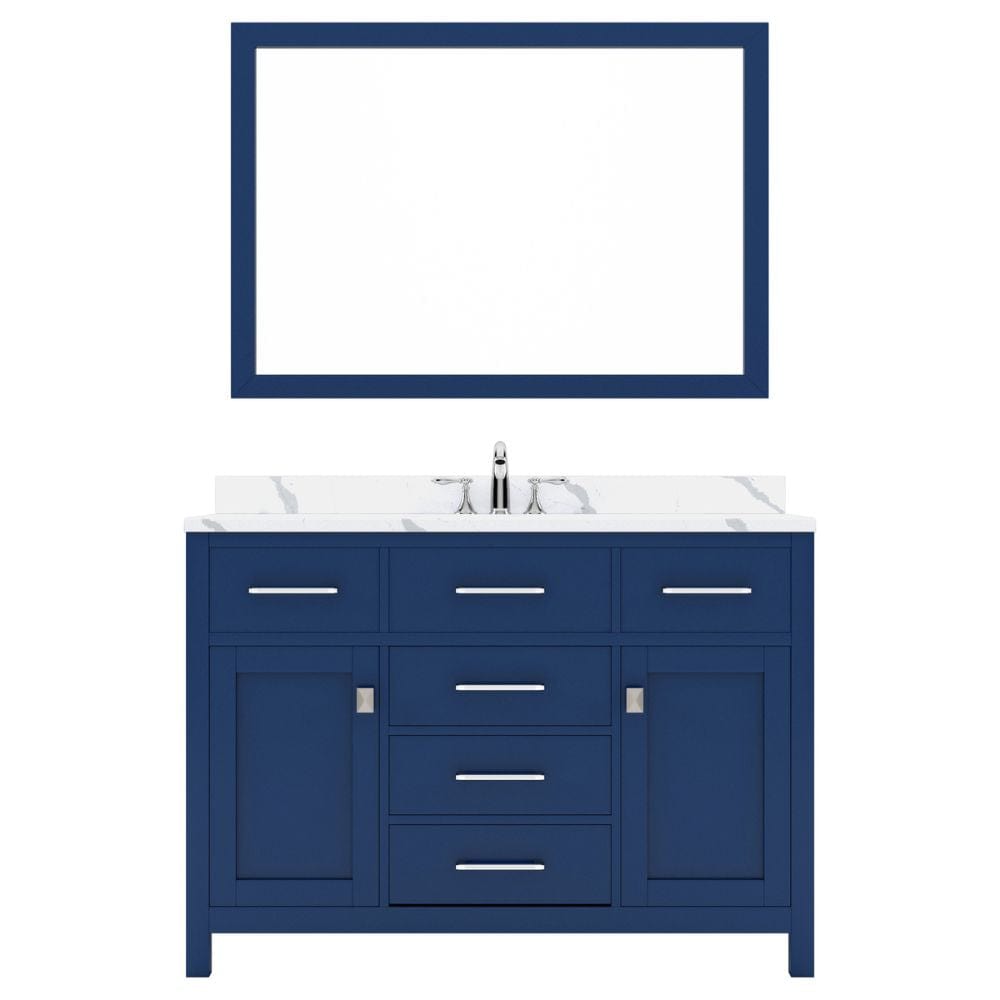 Virtu USA Caroline 48" Single Bath Vanity in French Blue with Calacatta Quartz Top and Square Sink with Polished Chrome Faucet with Matching Mirror | MS-2048-CCSQ-FB-002