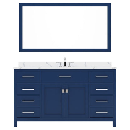 Virtu USA Caroline 60" Single Bath Vanity in French Blue with Calacatta Quartz Top and Round Sink with Brushed Nickel Faucet with Matching Mirror | MS-2060-CCRO-FB-001