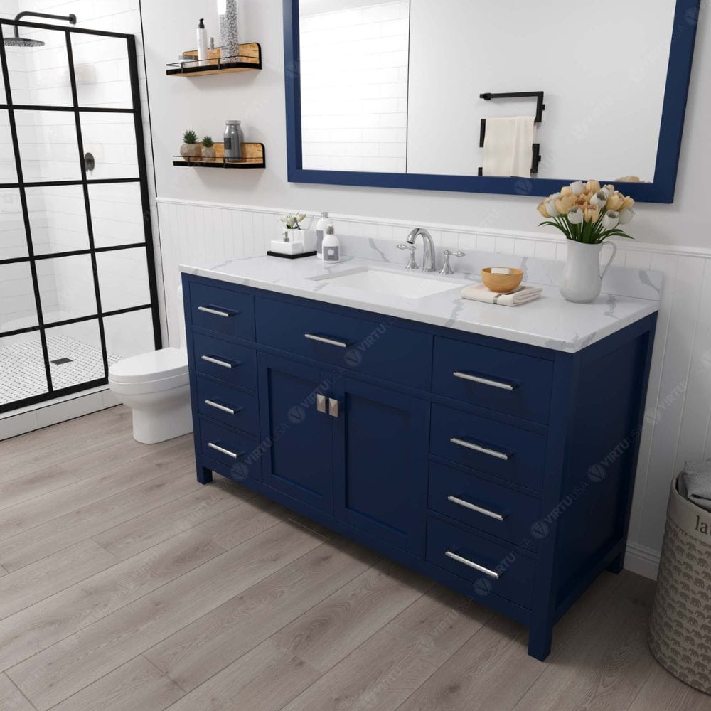 Contemporary shaker style doors and clean lines make it a versatile addition to modern or transitional designs while offering bountiful storage as to not sacrifice functionality.