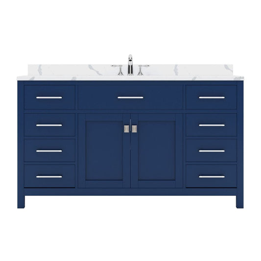 Virtu USA Caroline 60" Single Bath Vanity in French Blue with Calacatta Quartz Top and Square Sink | MS-2060-CCSQ-FB-NM