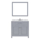 Virtu USA Caroline 36" Single Bath Vanity in Gray with Calacatta Quartz Top and Square Sink with Brushed Nickel Faucet with Matching Mirror | MS-2036-CCSQ-GR-001