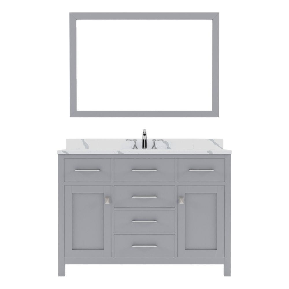 Virtu USA Caroline 48" Single Bath Vanity in Gray with Calacatta Quartz Top and Round Sink with Brushed Nickel Faucet with Matching Mirror | MS-2048-CCRO-GR-001