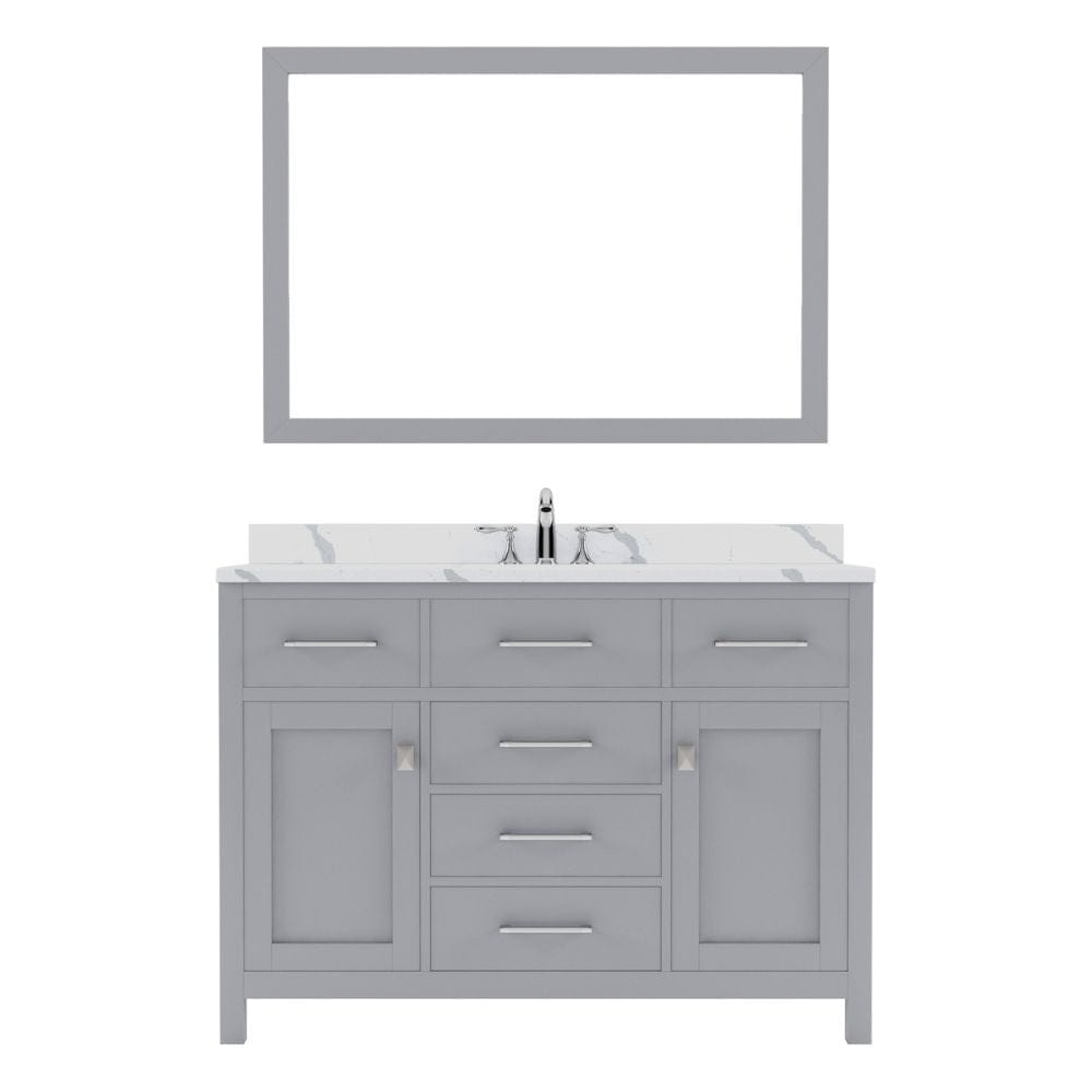 Virtu USA Caroline 48" Single Bath Vanity in Gray with Calacatta Quartz Top and Round Sink with Polished Chrome Faucet with Matching Mirror | MS-2048-CCRO-GR-002