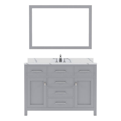 Virtu USA Caroline 48" Single Bath Vanity in Gray with Calacatta Quartz Top and Round Sink with Polished Chrome Faucet with Matching Mirror | MS-2048-CCRO-GR-002