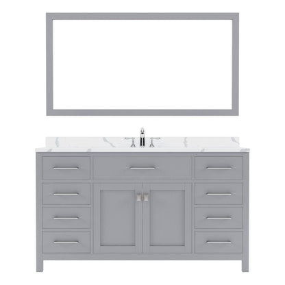 Virtu USA Caroline 60" Single Bath Vanity in Gray with Calacatta Quartz Top and Round Sink with Brushed Nickel Faucet with Matching Mirror | MS-2060-CCRO-GR-001