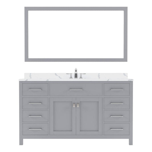 Virtu USA Caroline 60" Single Bath Vanity in Gray with Calacatta Quartz Top and Round Sink with Matching Mirror | MS-2060-CCRO-GR