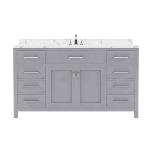 Virtu USA Caroline 60" Single Bath Vanity in Gray with Calacatta Quartz Top and Round Sink | MS-2060-CCRO-GR-NM