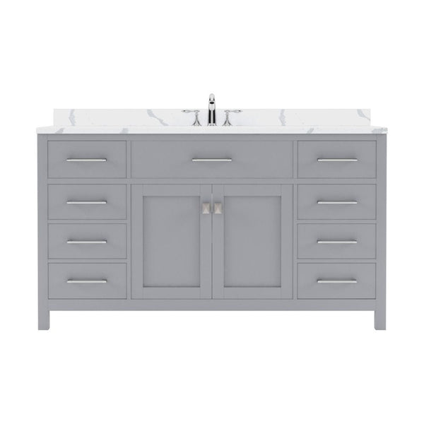 Virtu USA Caroline 60 Single Bath Vanity in Gray with Calacatta Quartz Top and Round Sink | MS-2060-CCRO-GR-NM