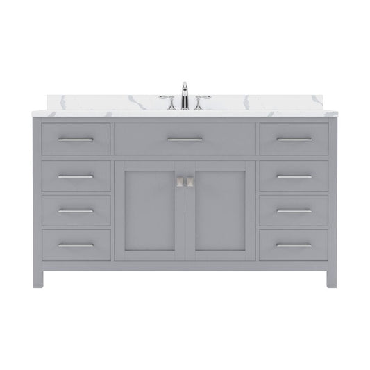 Virtu USA Caroline 60" Single Bath Vanity in Gray with Calacatta Quartz Top and Square Sink | MS-2060-CCSQ-GR-NM