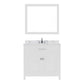 Virtu USA Caroline 36" Single Bath Vanity in White with Calacatta Quartz Top and Round Sink with Brushed Nickel Faucet with Matching Mirror | MS-2036-CCRO-WH-001