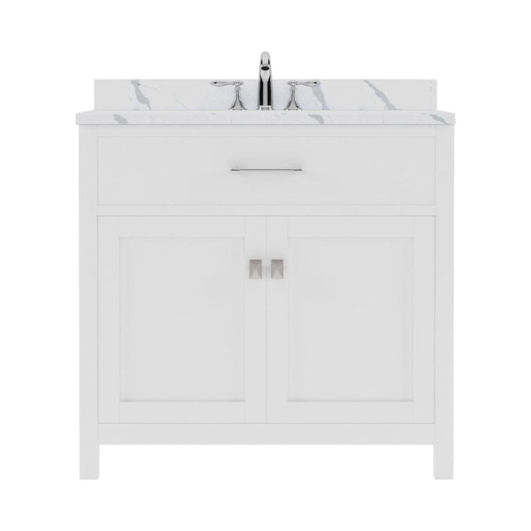 Virtu USA Caroline 36 Single Bath Vanity in White with Calacatta Quartz Top and Round Sink | MS-2036-CCRO-WH-NM
