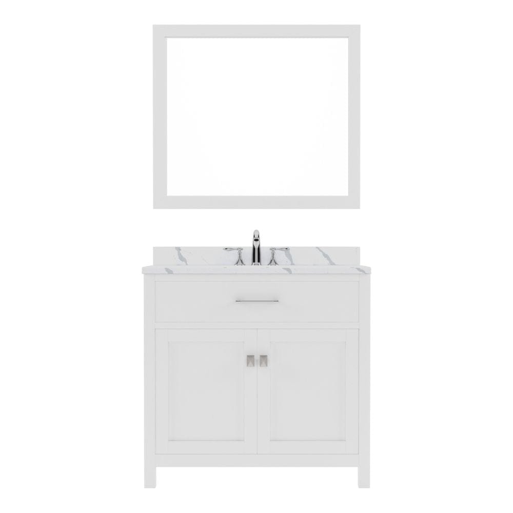 Virtu USA Caroline 36" Single Bath Vanity in White with Calacatta Quartz Top and Square Sink with Matching Mirror | MS-2036-CCSQ-WH