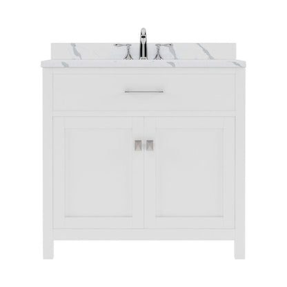 Virtu USA Caroline 36" Single Bath Vanity in White with Calacatta Quartz Top and Square Sink | MS-2036-CCSQ-WH-NM