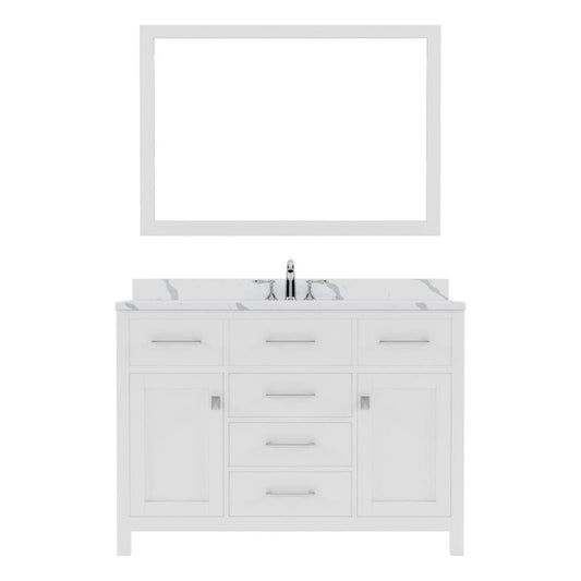 Virtu USA Caroline 48" Single Bath Vanity in White with Calacatta Quartz Top and Round Sink with Matching Mirror | MS-2048-CCRO-WH