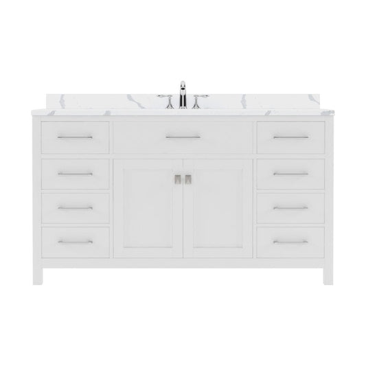 Virtu USA Caroline 60" Single Bath Vanity in White with Calacatta Quartz Top and Round Sink | MS-2060-CCRO-WH-NM