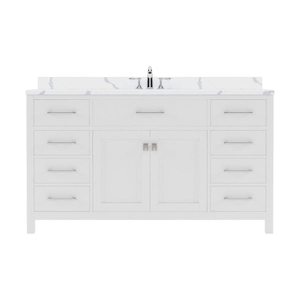 Virtu USA Caroline 60 Single Bath Vanity in White with Calacatta Quartz Top and Round Sink | MS-2060-CCRO-WH-NM