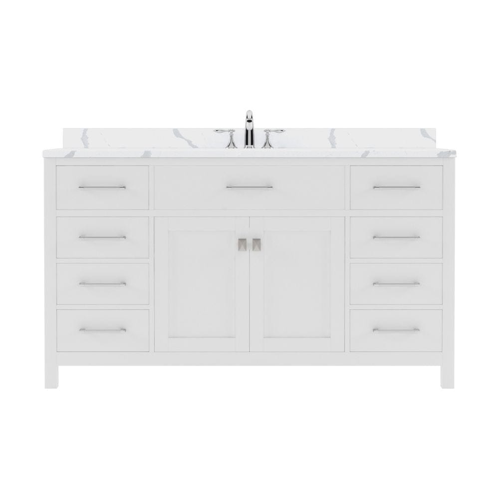 Virtu USA Caroline 60" Single Bath Vanity in White with Calacatta Quartz Top and Round Sink | MS-2060-CCRO-WH-NM