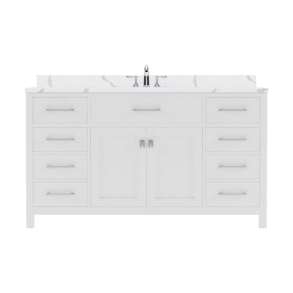 Virtu USA Caroline 60" Single Bath Vanity in White with Calacatta Quartz Top and Round Sink | MS-2060-CCRO-WH-NM