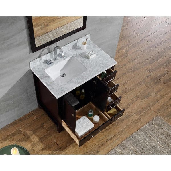 Ariel Cambridge  37" Espresso Left Offset Single Rectangle Sink Vanity