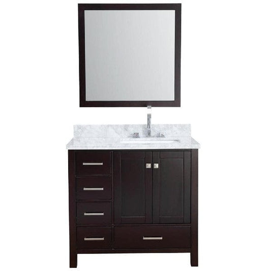 Ariel Cambridge  37" Espresso Right Offset Single Rectangle Sink Vanity Set