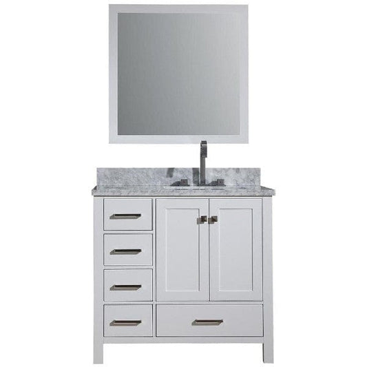 Ariel Cambridge  37" Modern White Right Offset Single Rectangle Sink Vanity Set