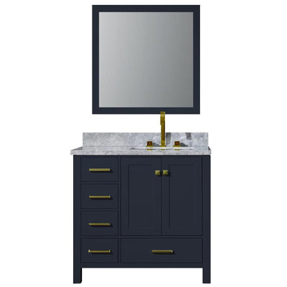 37" Right Offset Single Sink Vanity Set In Midnight Blue