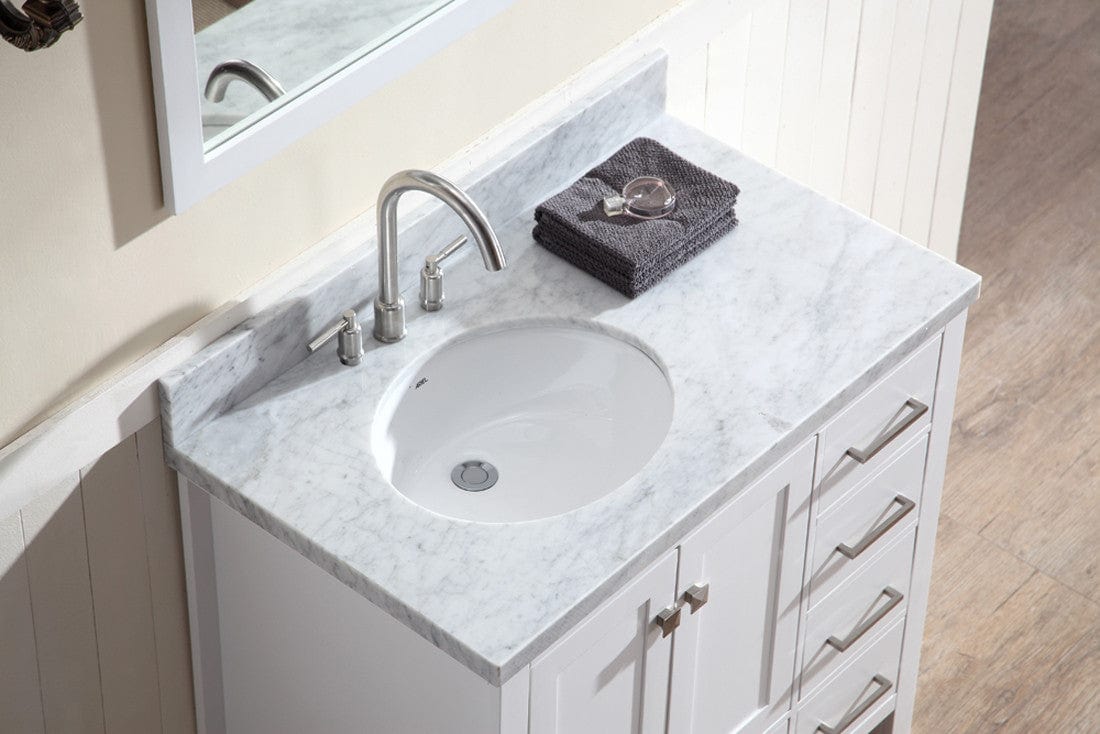 Ariel Cambridge 37 Single Oval Sink Vanity Set w/ Left Offset Sink in White