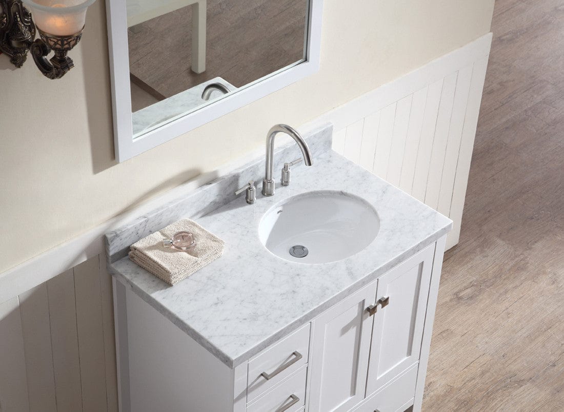 Ariel Cambridge 37 Single Oval Sink Vanity Set w/ Right Offset Sink in White