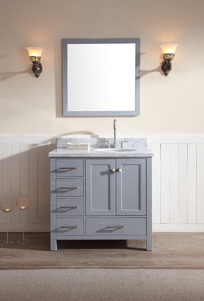 Ariel Cambridge 37 Single Sink Vanity Set w/ Right Offset Sink in Grey