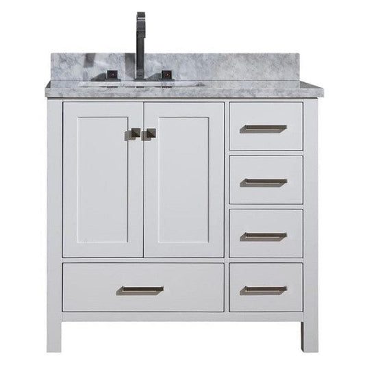 Ariel Cambridge  37" White Modern Left Offset Single Rectangle Sink Vanity