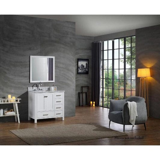 Ariel Cambridge  37" White Modern Left Offset Single Rectangle Sink Vanity