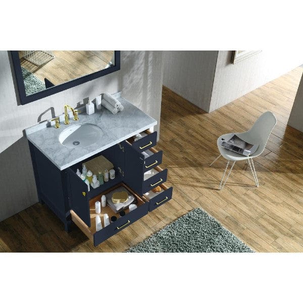 Ariel Cambridge  43" Modern Midnight Blue Left Offset Single Oval Sink Vanity Set