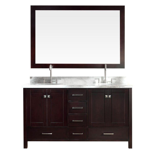 ARIEL Cambridge 61" Double Sink Vanity Set in Espresso