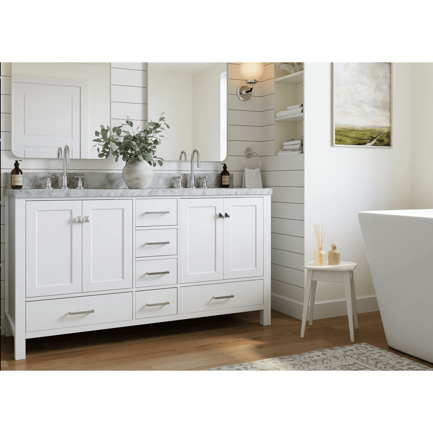 Ariel Cambridge  61" Modern White Double Rectangle Sink Vanity