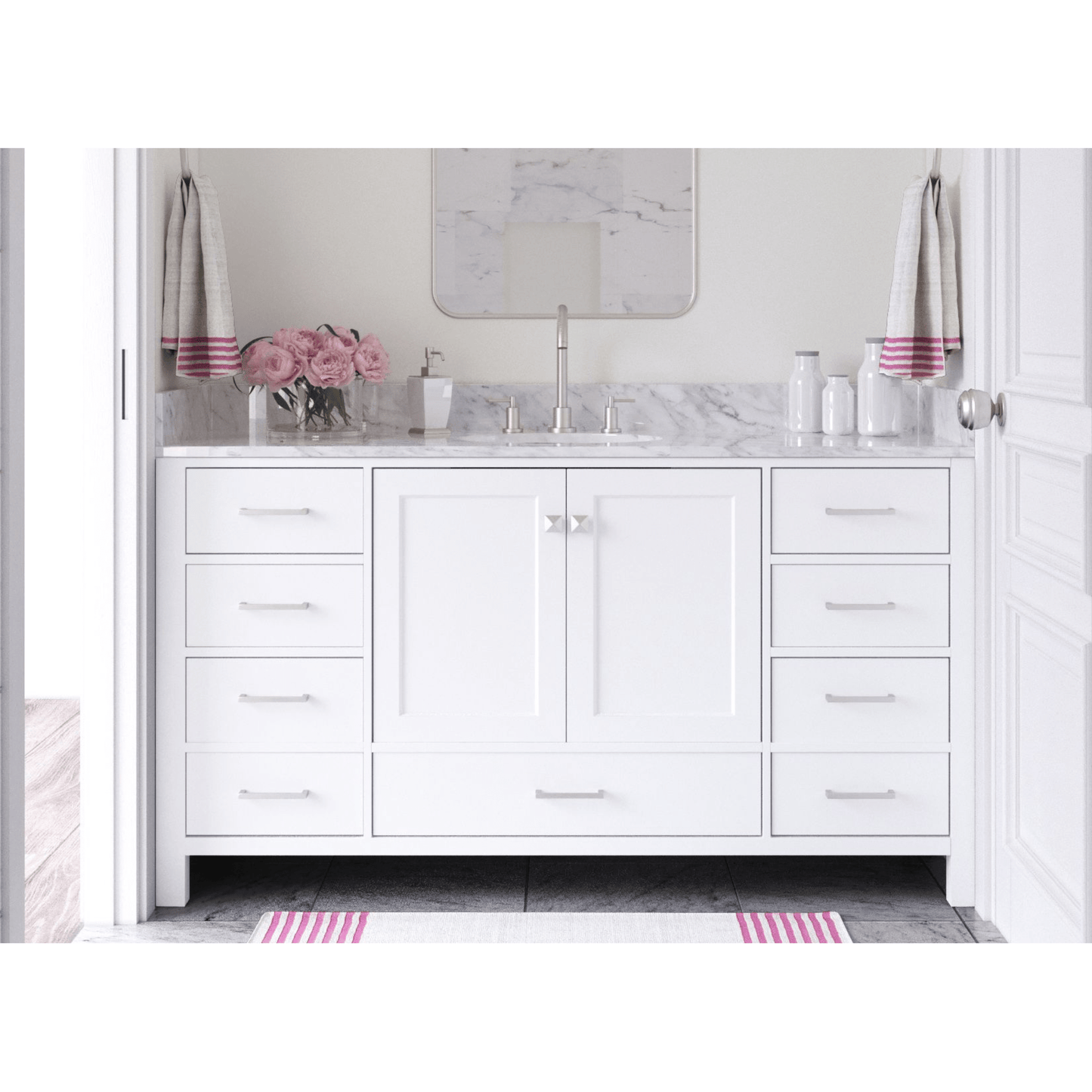 Ariel Cambridge  61" Modern White Single Oval Sink Vanity