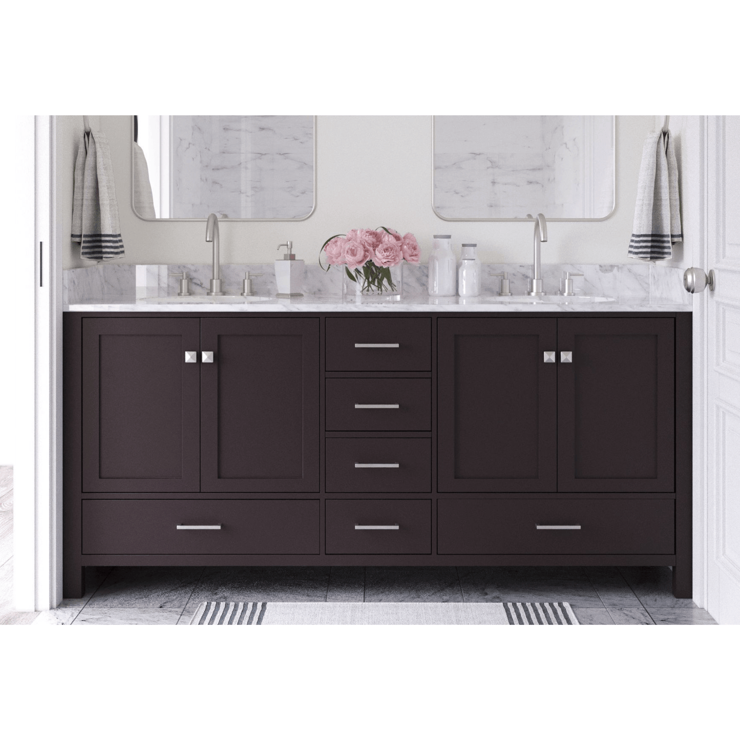 Ariel Cambridge 73" Modern Espresso Double Oval Sink Vanity